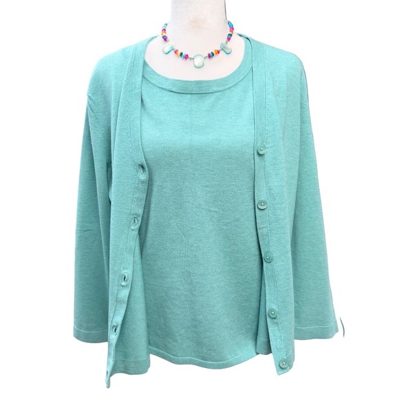 Jones New York Collection Sweaters - Jones New York Collection Teal Cardigan Tank Set Medium Modest Coquette Y2K